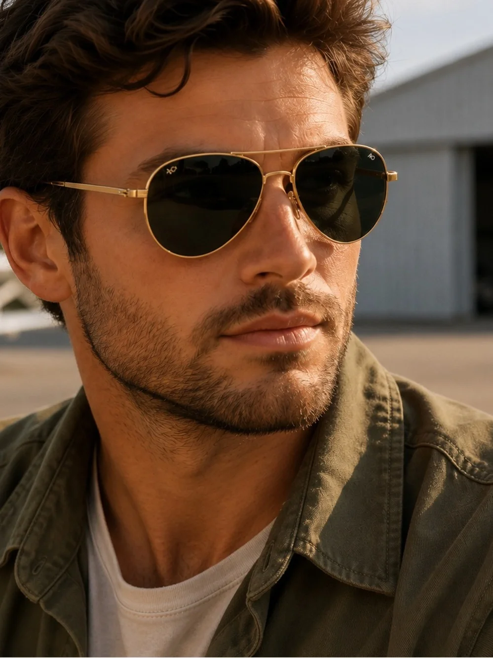 Vintage Randolph Engineering Aviator Bayonet Sunglasses AF-52□20 Gold Made USA